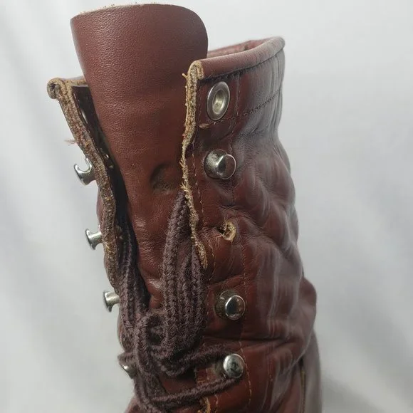 Vintage Justin Mens Sz 8 508 KILTIE ROPER Brown Leather Lace-up Boots - Picture 6 of 7